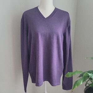 Eddie Bauer V-Neck Long Sleeve Sweater in Deep Purple Cotton Merino Wool Blend